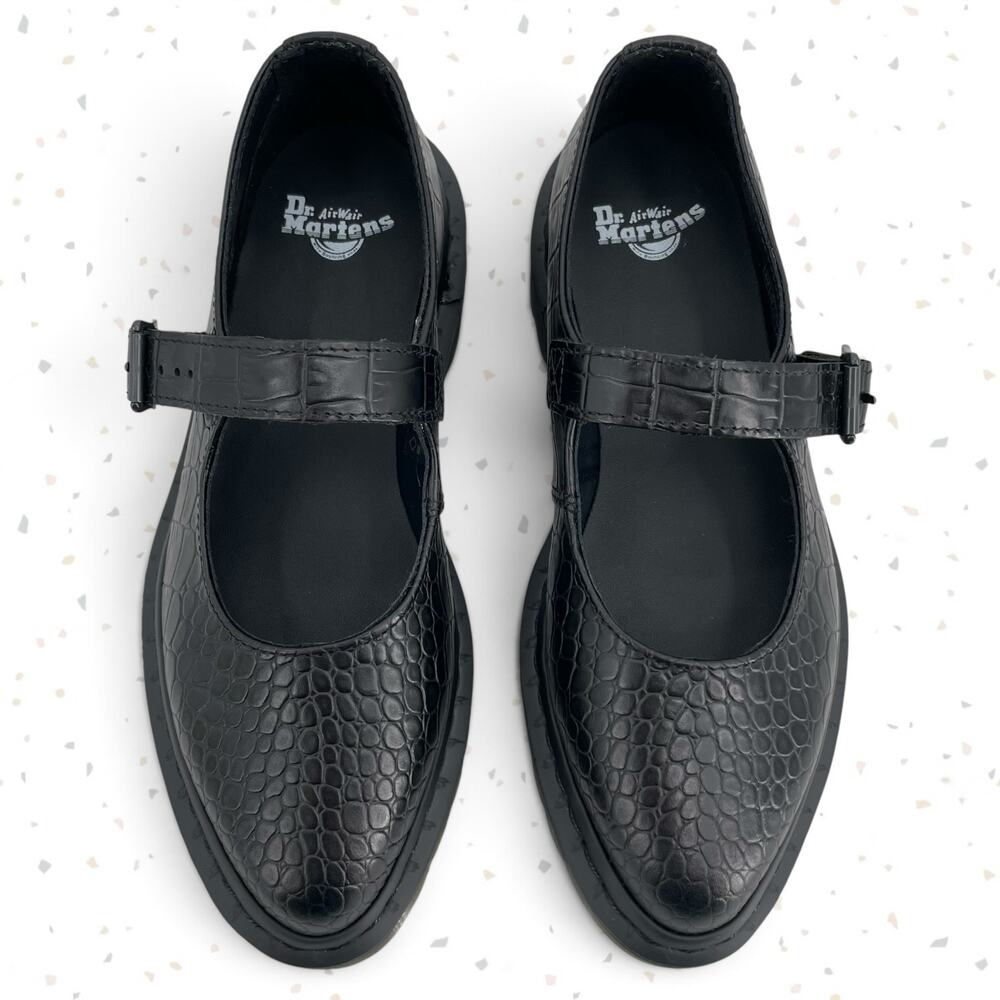 Dr. Martens Elphie Black Croc Mary Janes Pointed Almond Toe Leather Flats Size 5